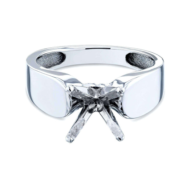 Wide 14k White Gold Semi Mount Ring (Fits 2ct Round)