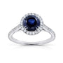 Round Blue Sapphire Centered White Gold Ring with White Diamond Halo