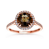 Checkered Smokey Quartz Halo Rose Gold Ring