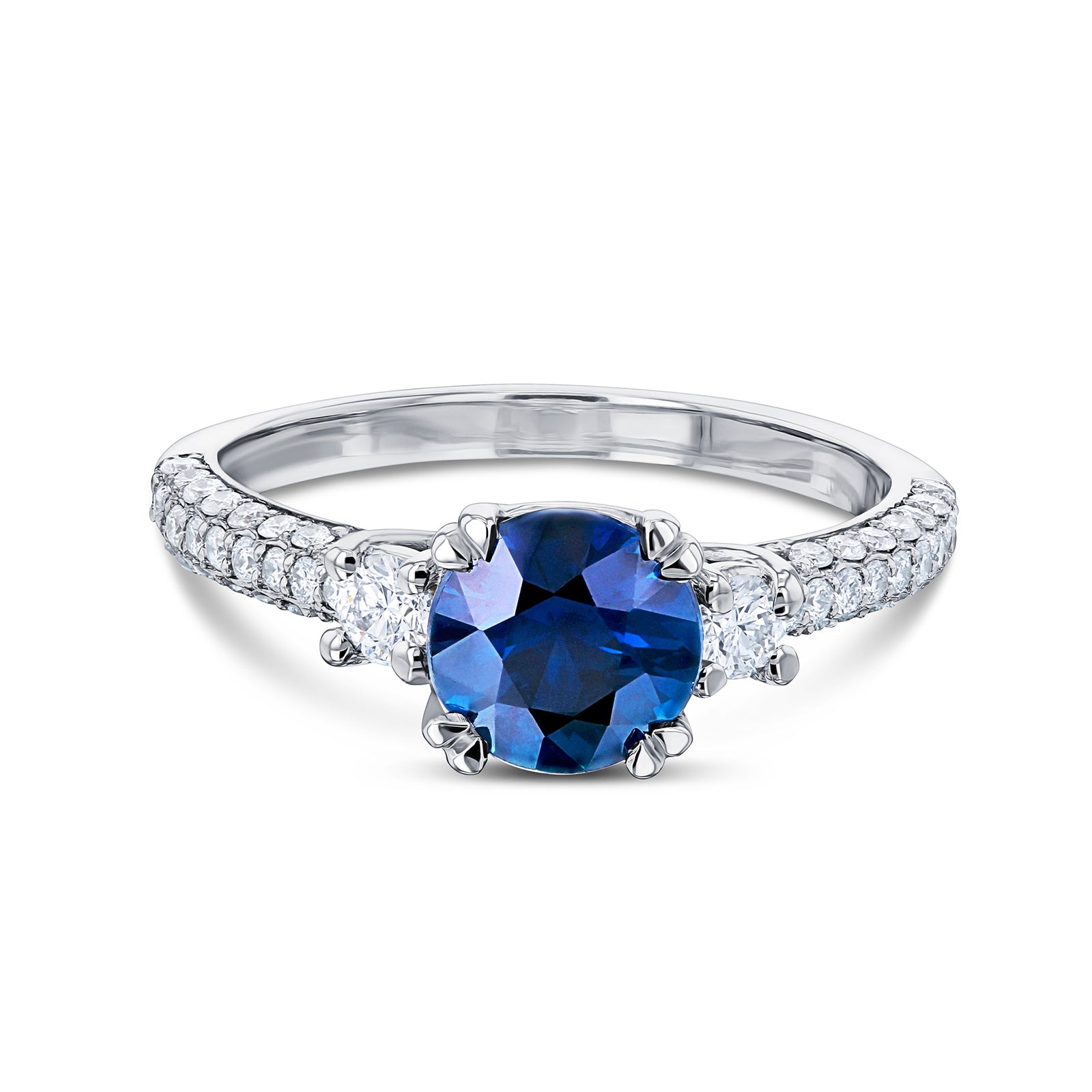 1.45 Carat Sapphire 3-Stone Micro-Pavé Ring