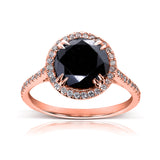 Black Diamond Centered Rose Gold Ring with White Diamond Halo