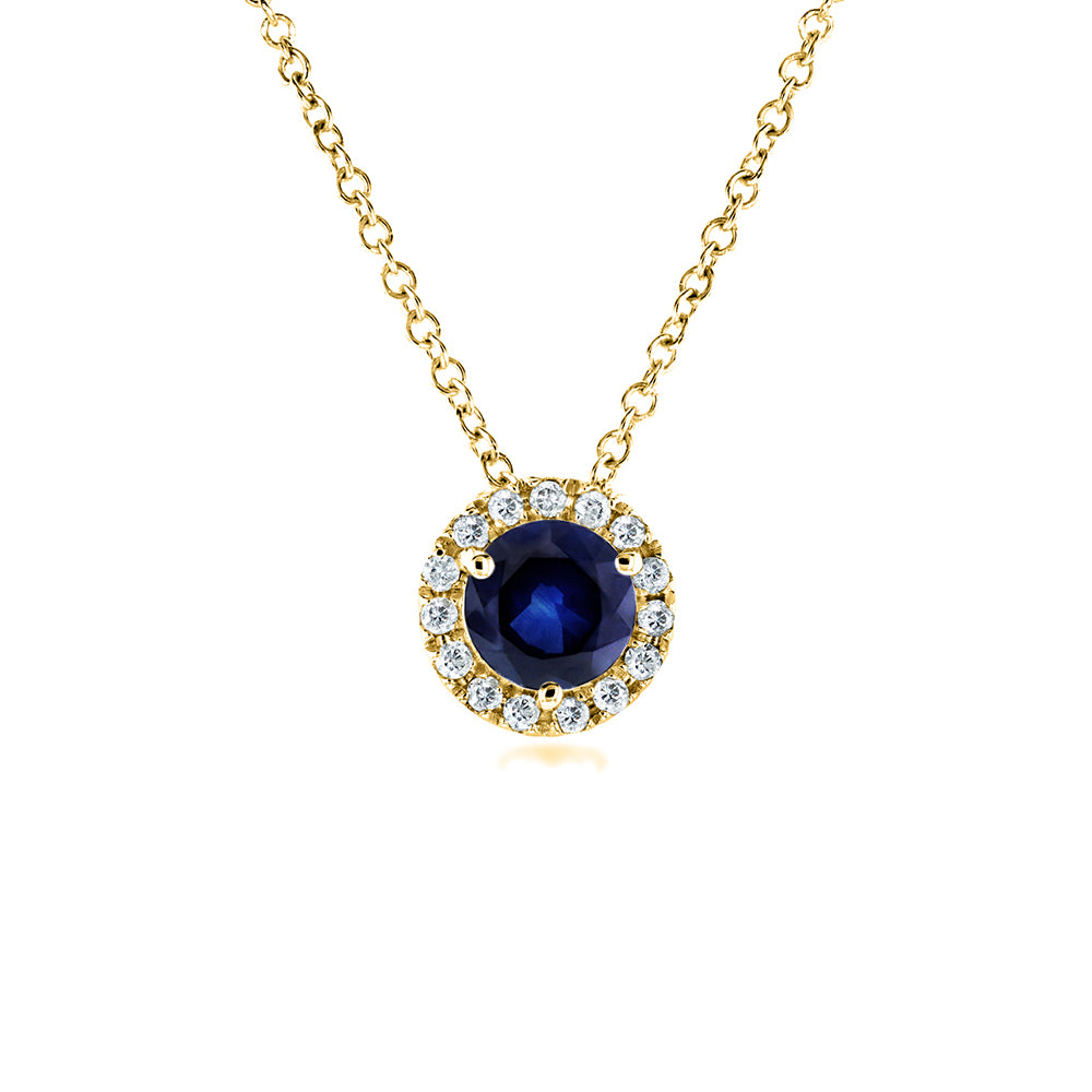 5 mm Sapphire Halo Risa Necklace - yellow gold option