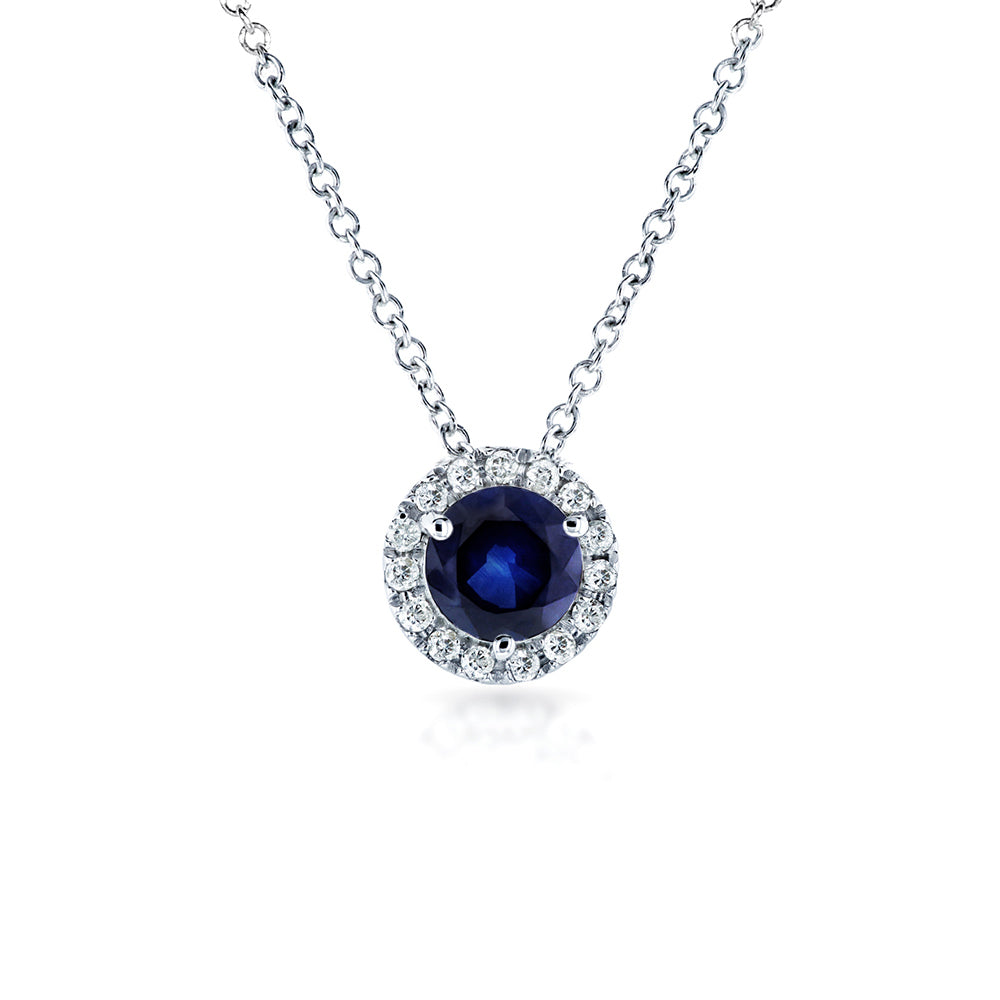 5 mm Sapphire Halo Risa Necklace - white gold option