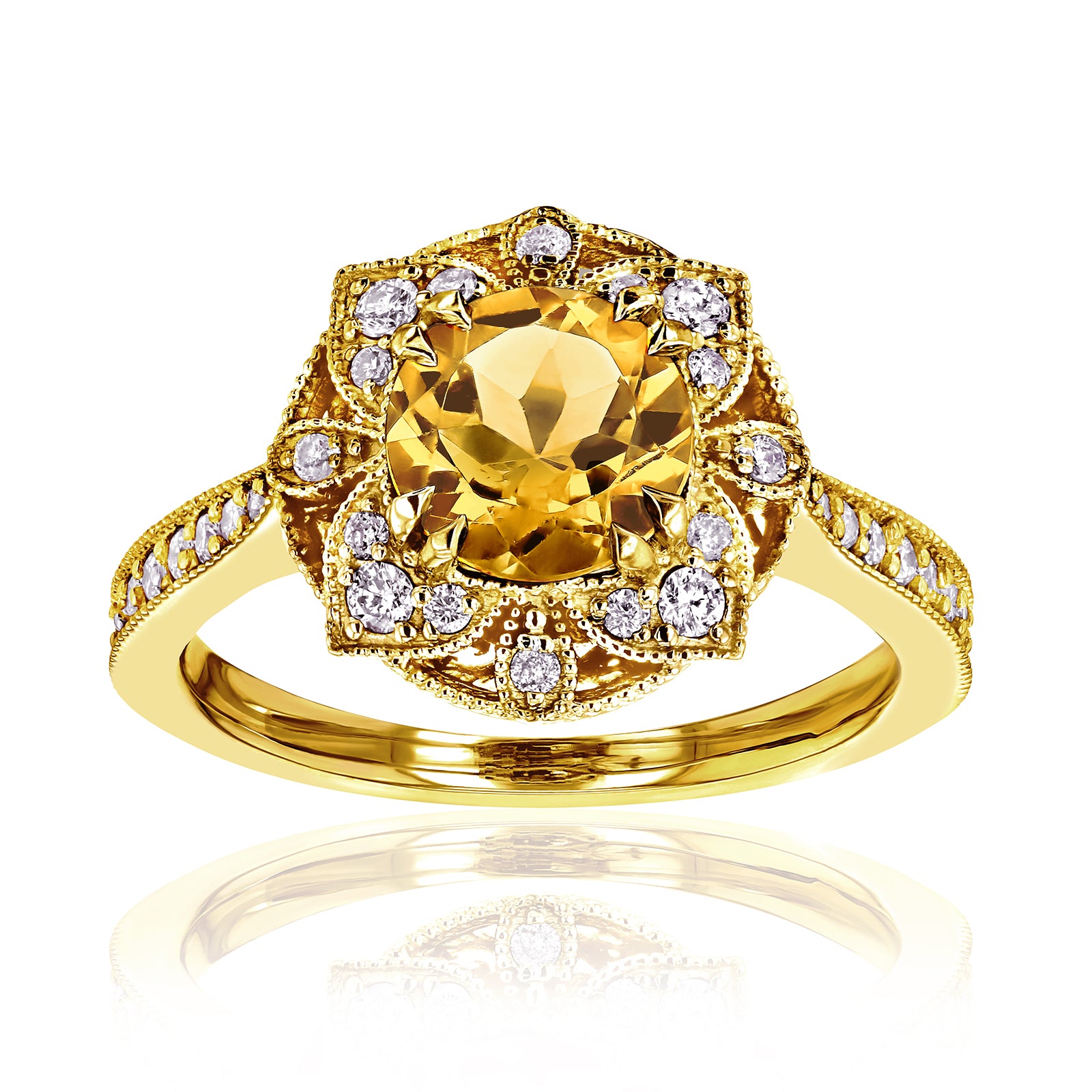1.25 Carat Peach Citrine Floral Halo Ring