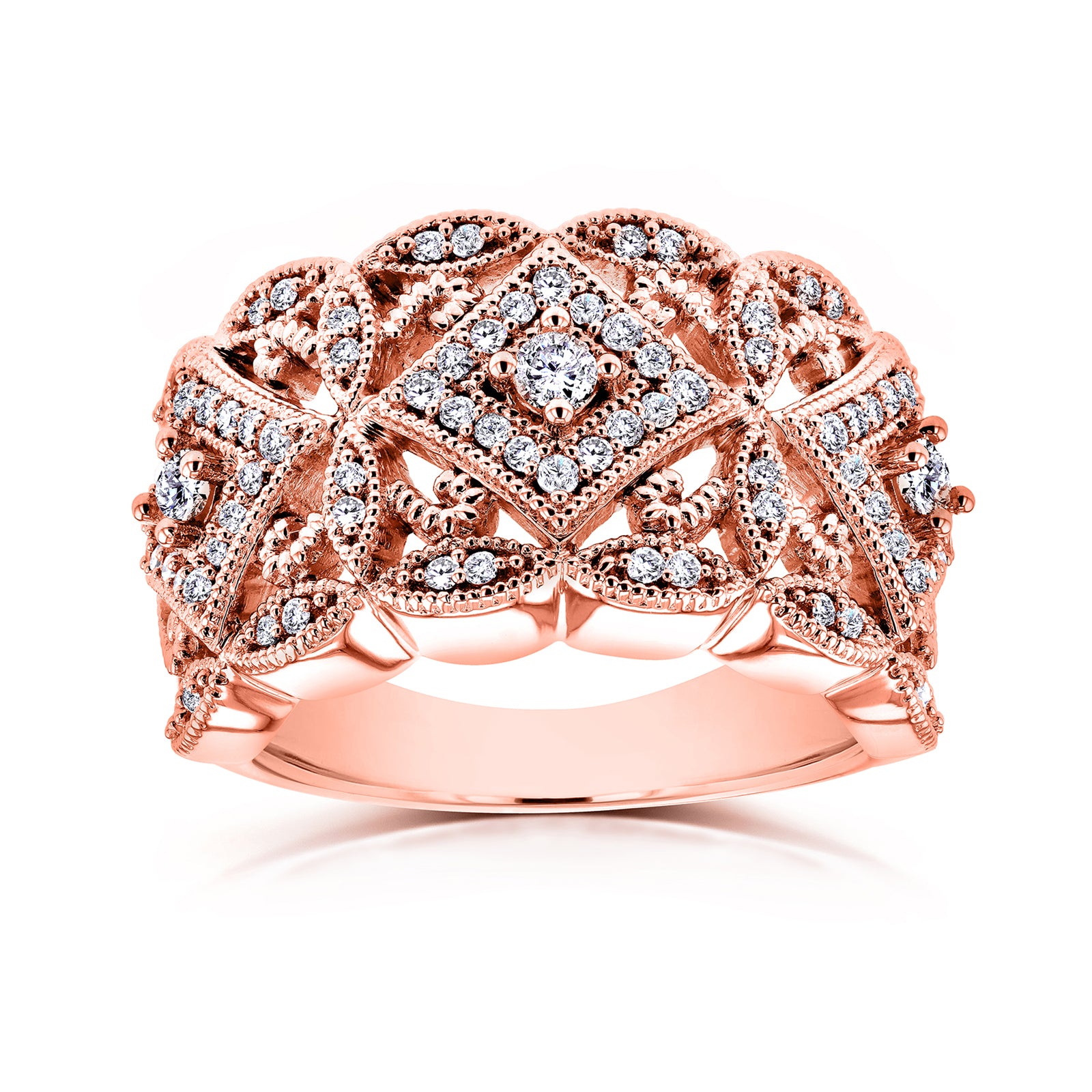 filigree anniversary ring in rose gold - raised angle