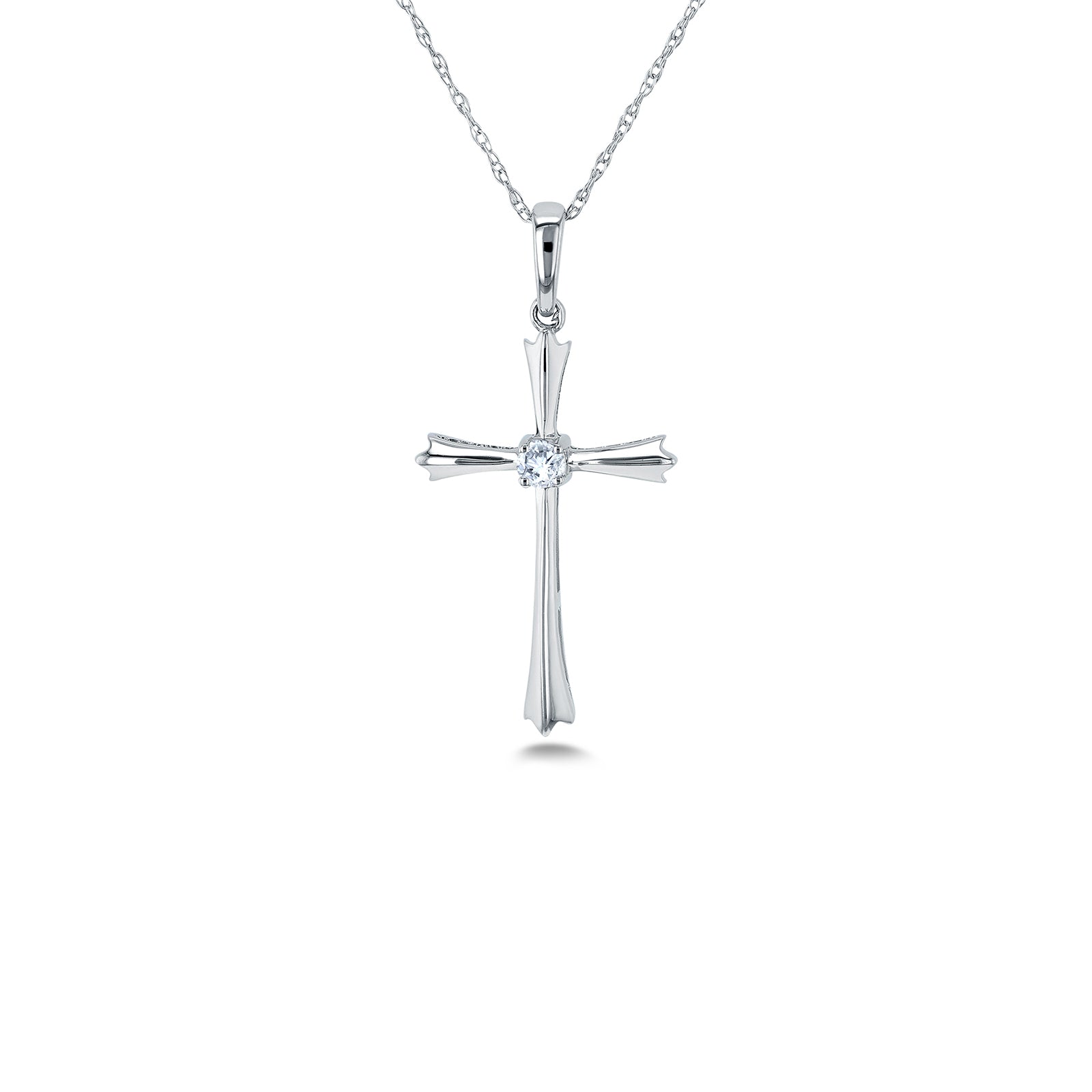 Diamond Accent Flare Cross Necklace in White Gold