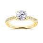 1 carat round center stone on yellow gold diamond ring with square shank