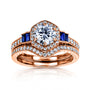 1.7 Carat Natural Diamond & Sapphire Blue Deco Bridal Set