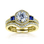 1.7 Carat Natural Diamond & Sapphire Blue Deco Bridal Set
