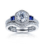 1.7 Carat Natural Diamond & Sapphire Blue Deco Bridal Set
