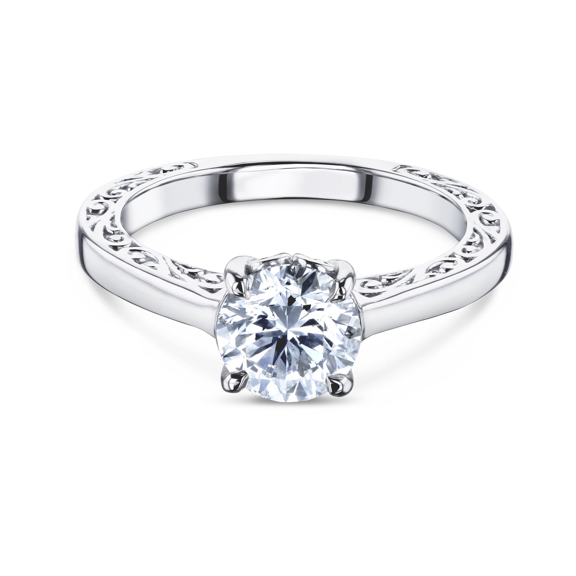 1 Carat Natural Diamond Double Prong Cushion Volutes Ring