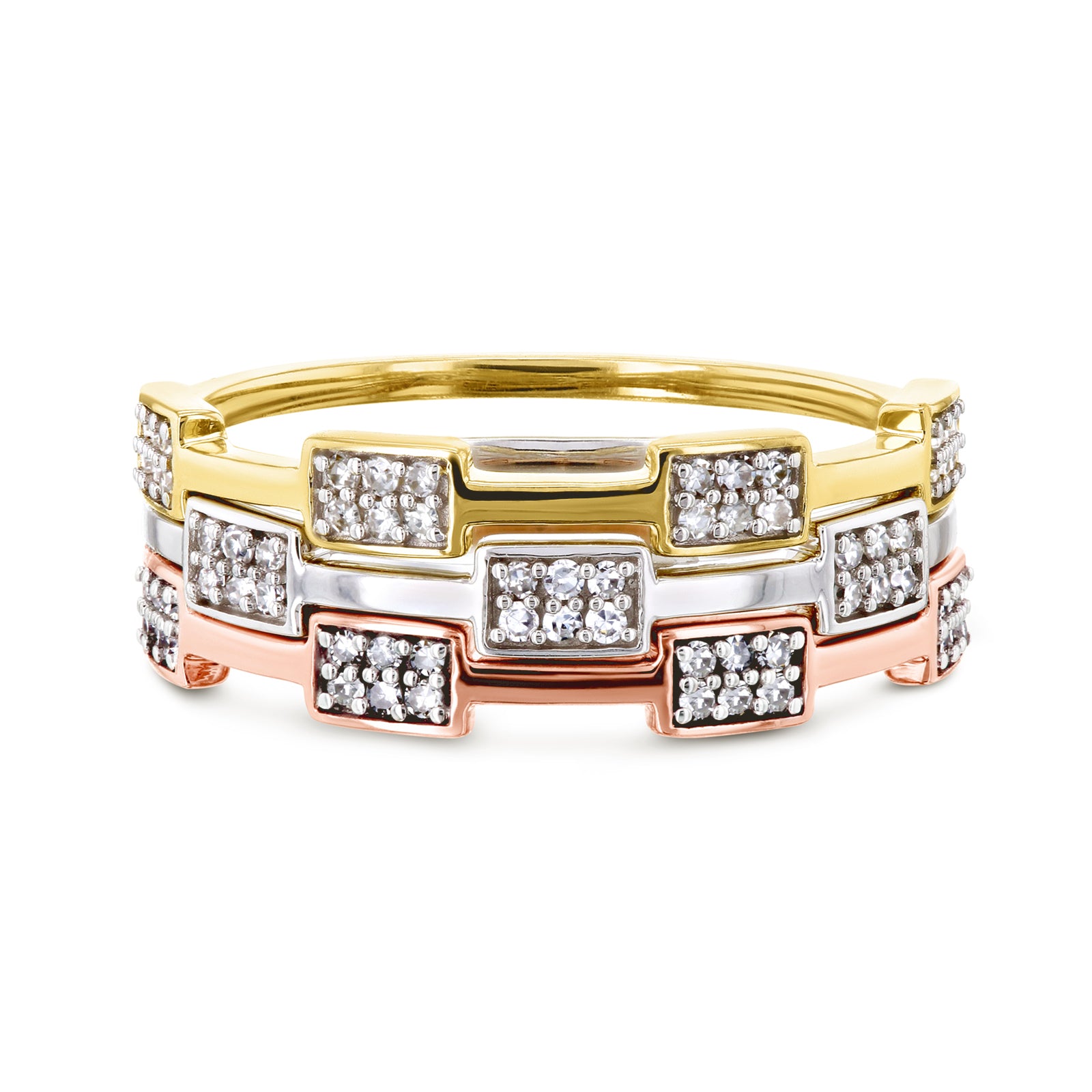 0.2 Carat Natural Diamond Set of 3 Stacked Cogwheel Rings