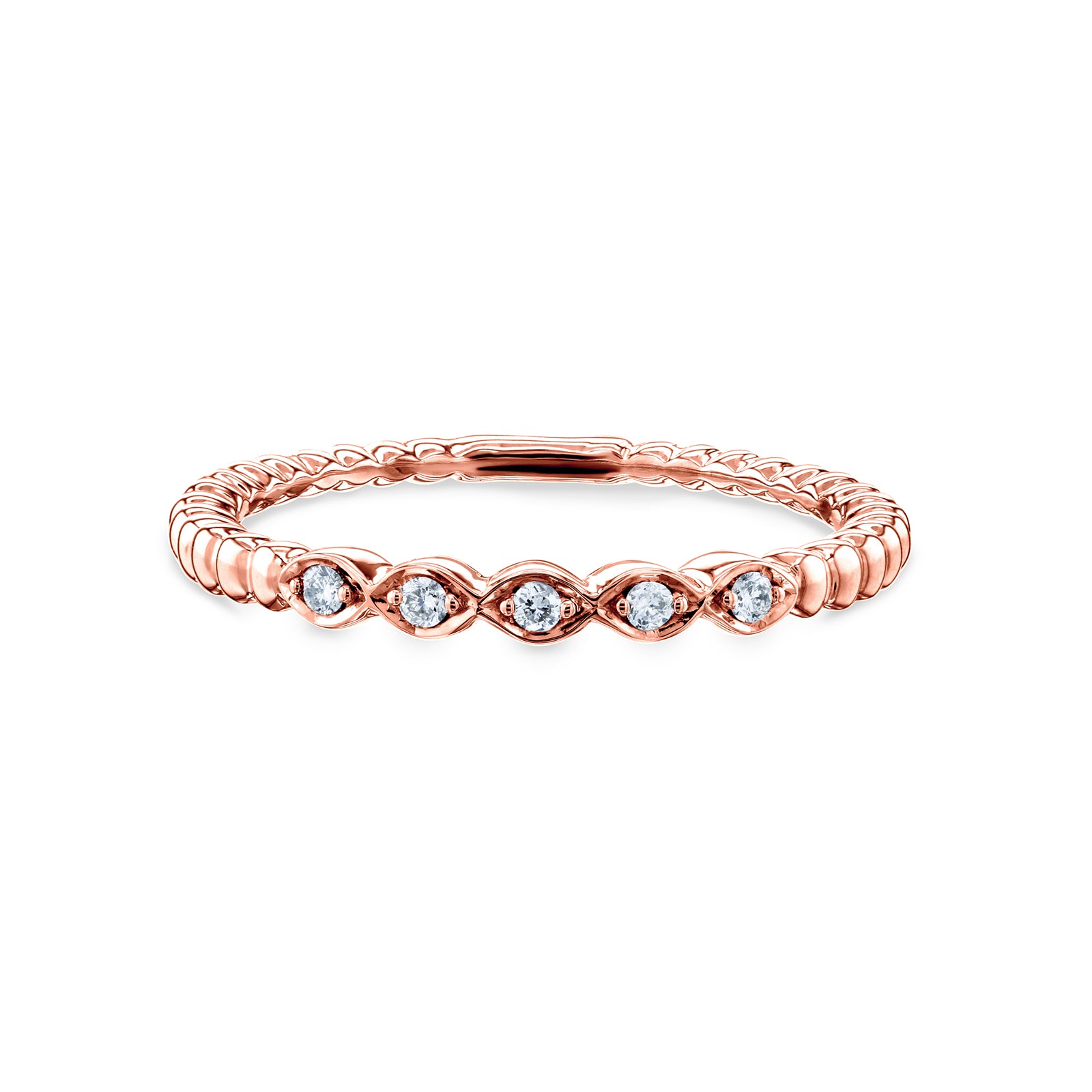 Kobelli Ribbed Navette Pattern Diamond Accent Band 10k Rose Gold