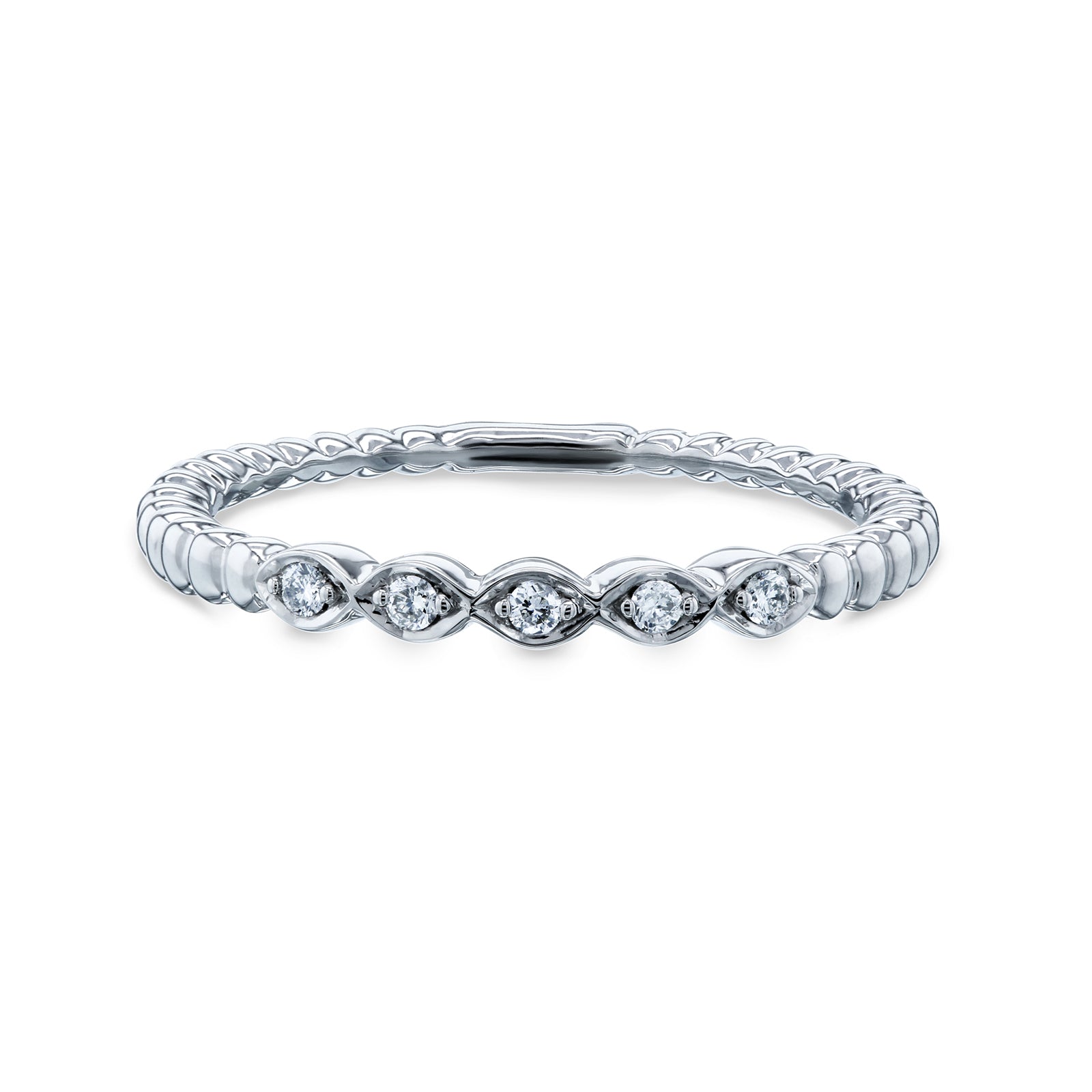 Kobelli Ribbed Navette Pattern Diamond Accent Band 10k White Gold