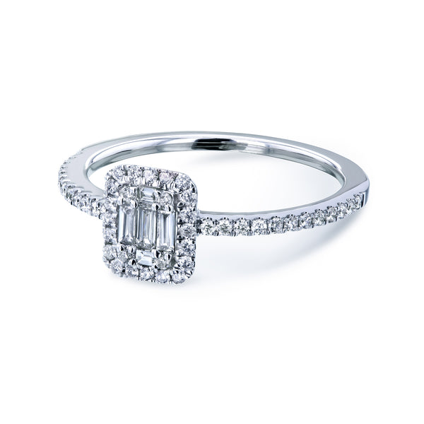 Multi Diamond Rectangular Cluster Half Eternity Low Setting Ring