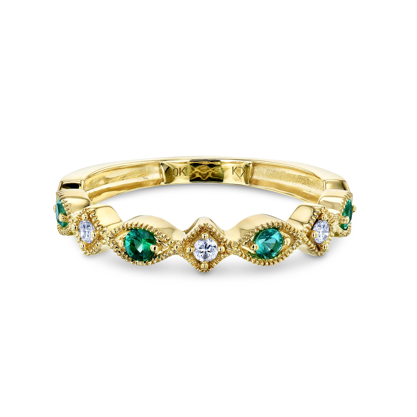 Kobelli Alternating Emerald and Diamond Yellow Gold Ring