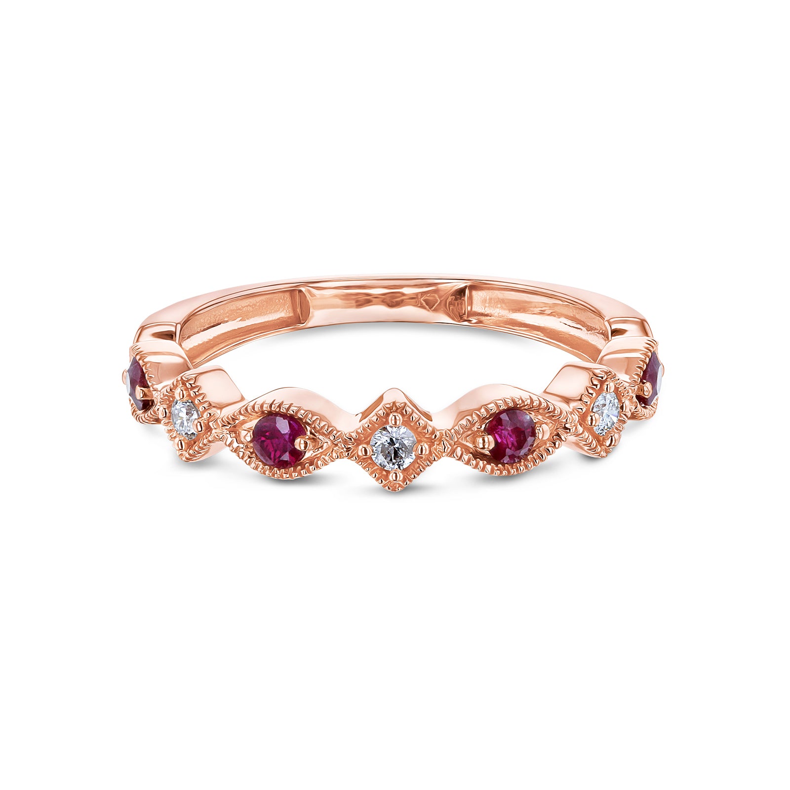 Kobelli Alternating Ruby and Diamond Rose Gold Ring