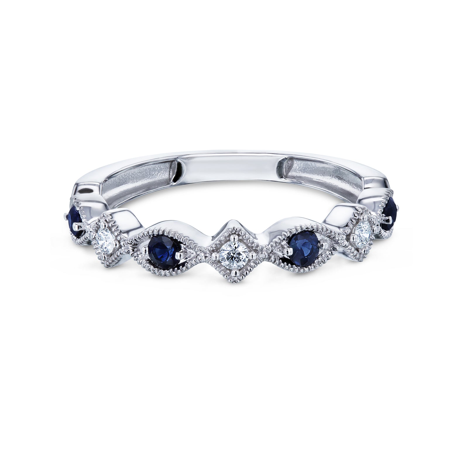 Kobelli Alternating Sapphire and Diamond White Gold Ring
