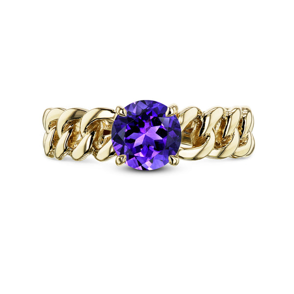 6mm Stone Gold Chain Ring (Garnet, Amethyst, Smoky Quartz, or Diamond)