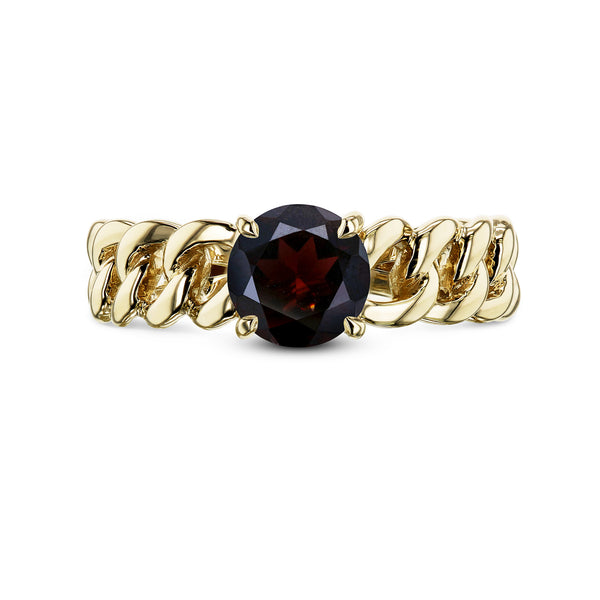 6mm Stone Gold Chain Ring (Garnet, Amethyst, Smoky Quartz, or Diamond)