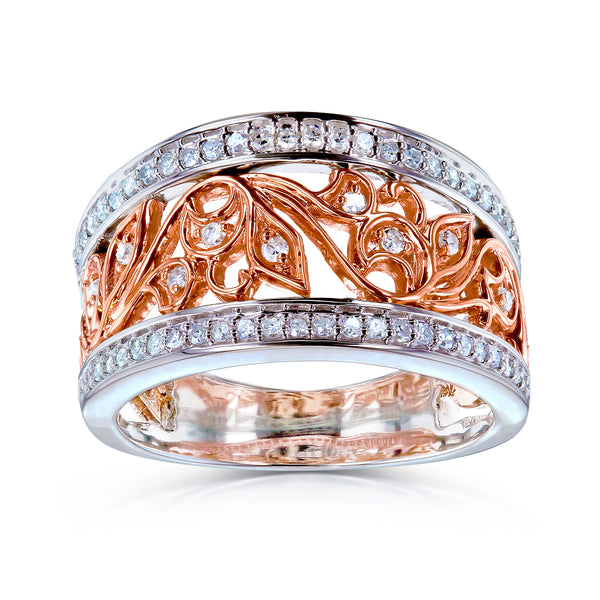 Floral Filigree Anniversary Ring Two Tone Gold