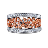 Floral Filigree Anniversary Ring Two Tone Gold