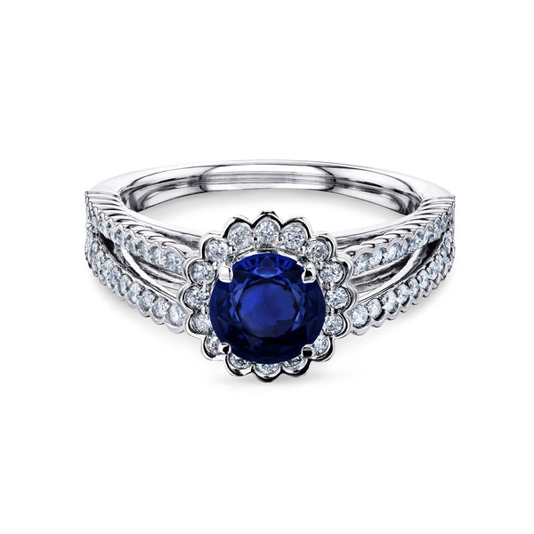 Scalloped Halo Sapphire Ring