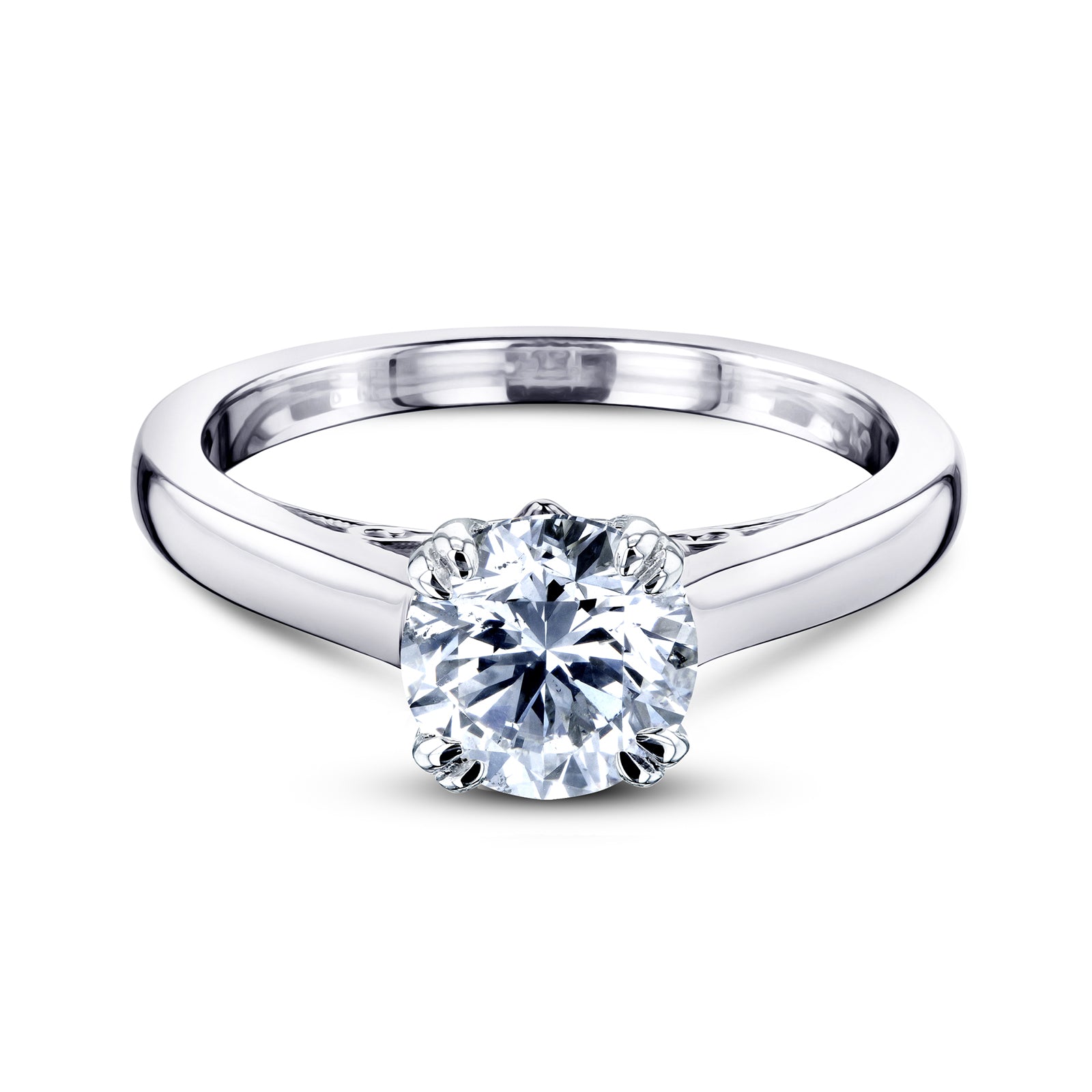 1 Carat Natural Diamond Solitaire Double Prong Volutes Ring
