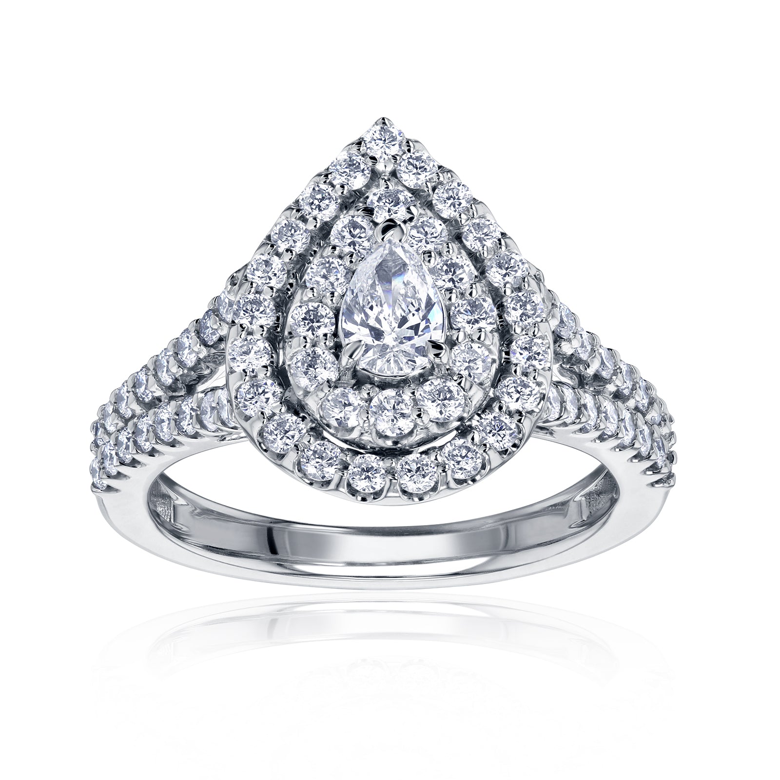Kobelli Pear Cluster Double Halo Split Shank Diamond Ring