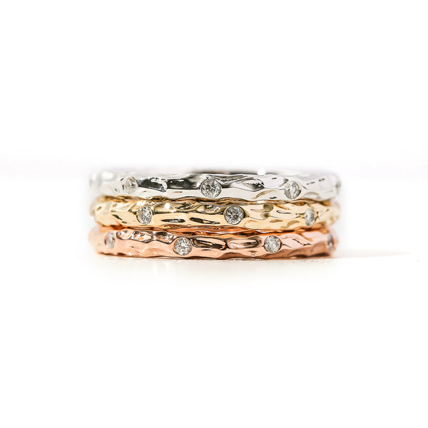 Willow Rings - Set of 3 Textured Gold Diamond Rings