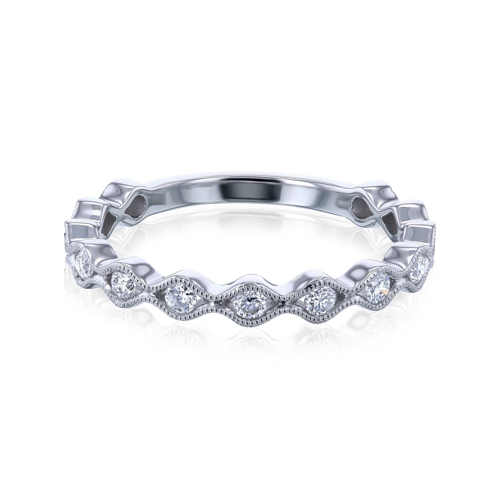 Kobelli Wavy Diamond Channel Milgrain Rim Ring in 14k White Gold