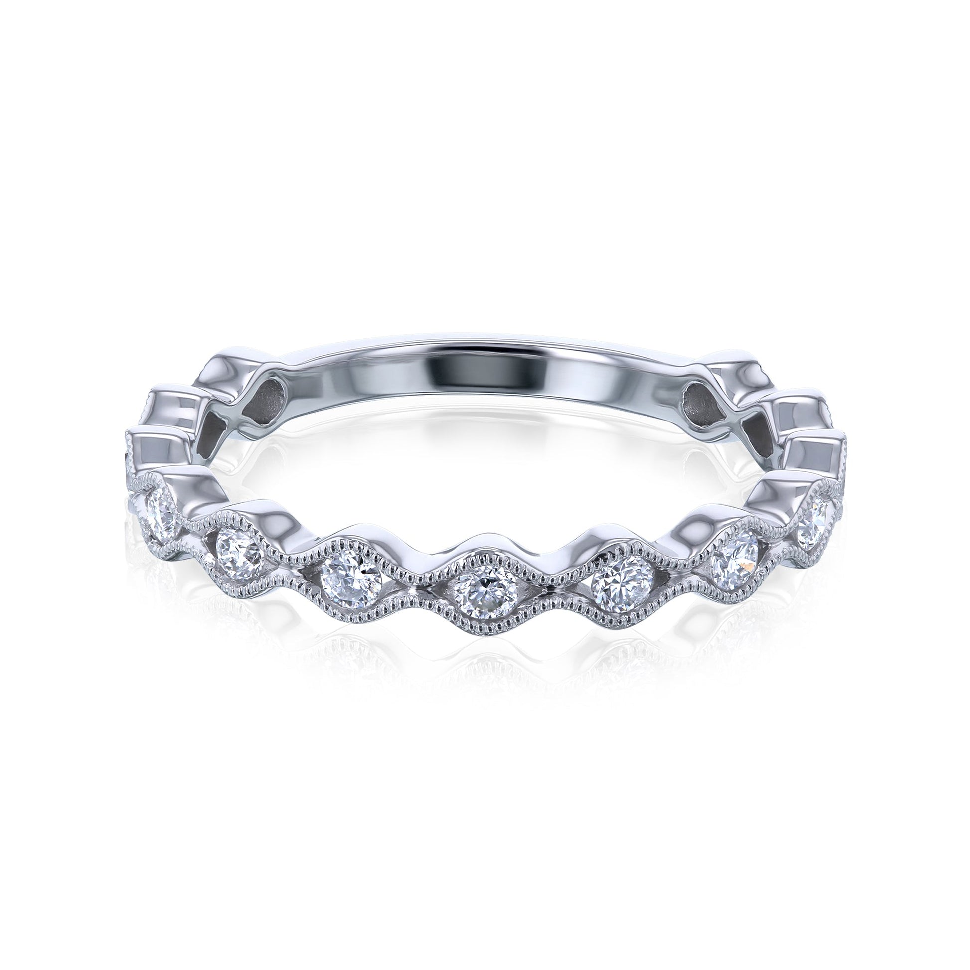 Kobelli Wavy Diamond Channel Milgrain Rim Ring in 14k White Gold