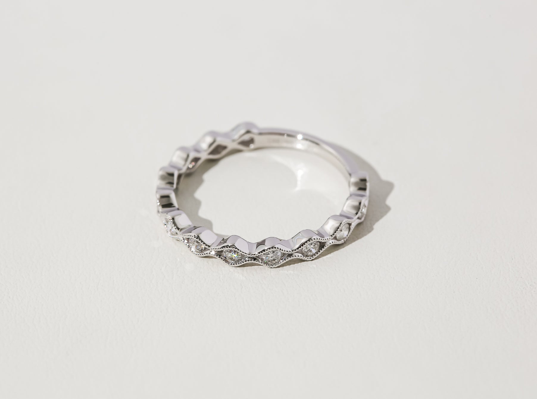 Kobelli Wavy Diamond Channel Milgrain Rim Ring in 14k White Gold