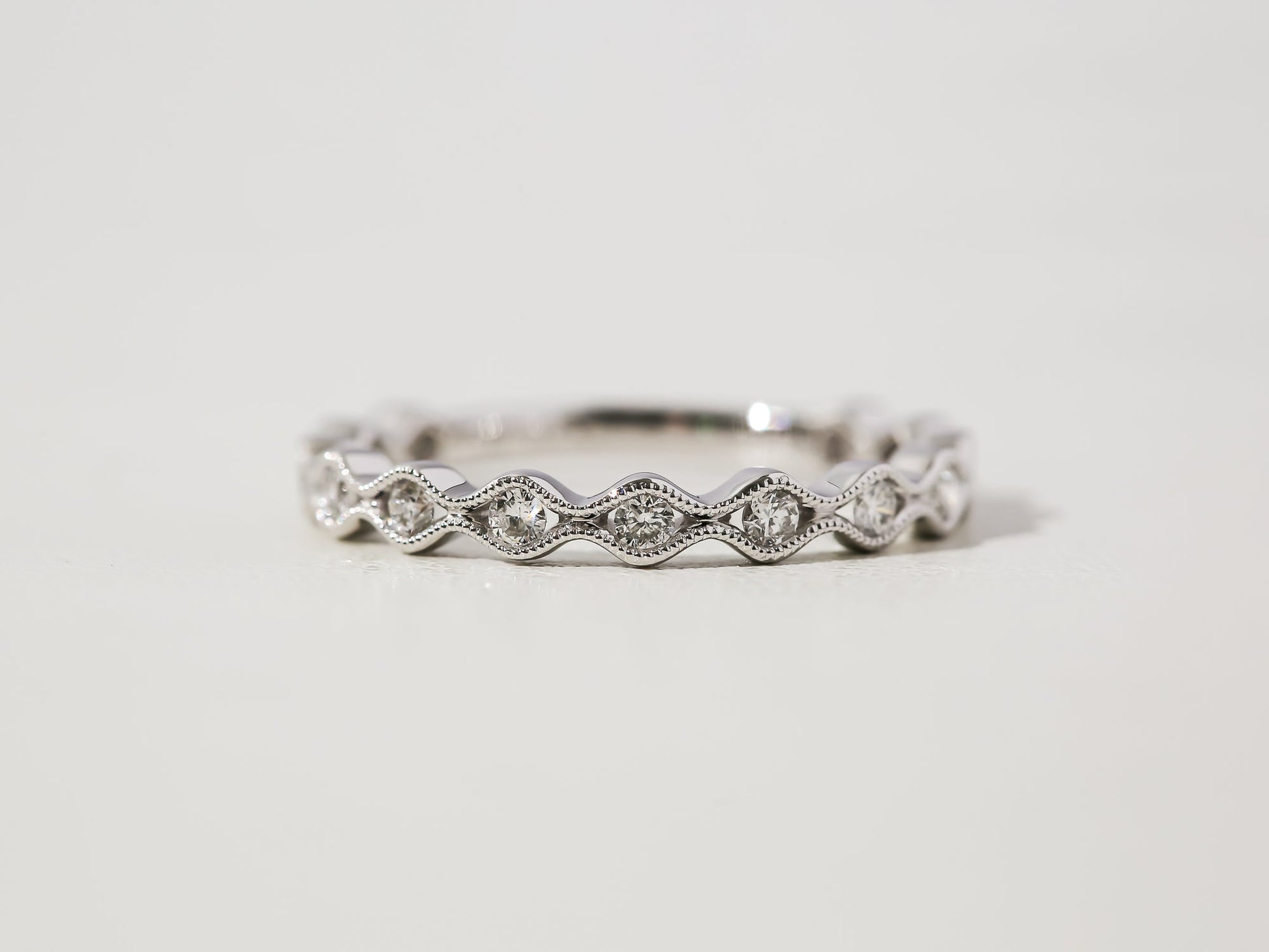 Kobelli Wavy Diamond Channel Milgrain Rim Ring in 14k White Gold