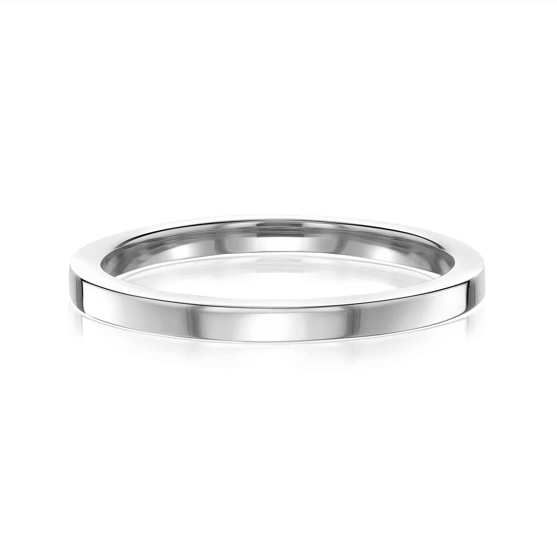 high polished 2 mm cigar band in 14k white gold or platinum