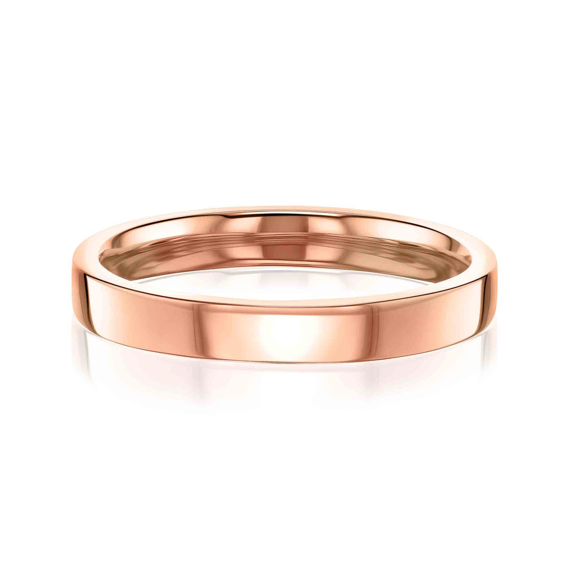 high polished 3 mm cigar band in 14k rose gold