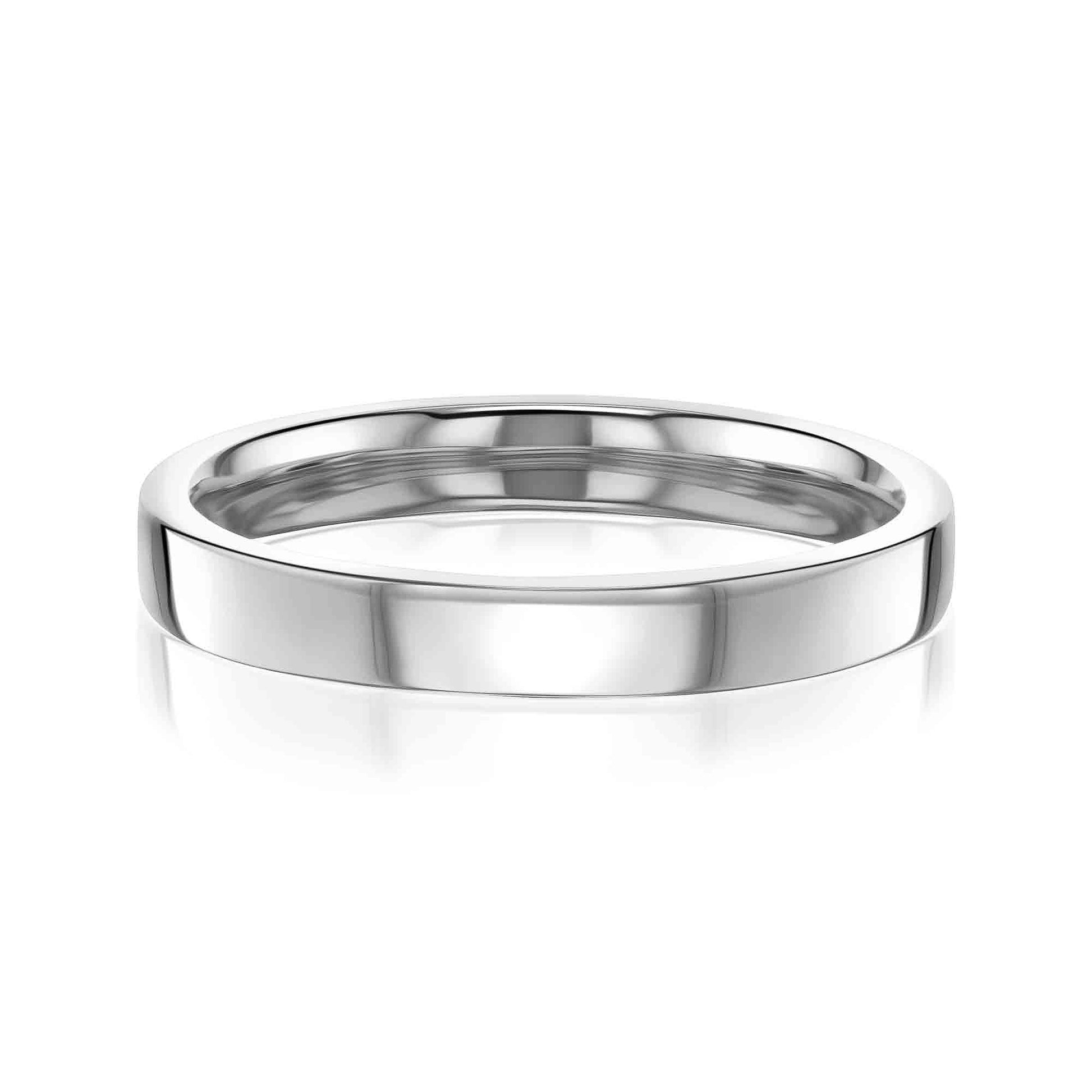 high polished 3 mm cigar band in white gold
