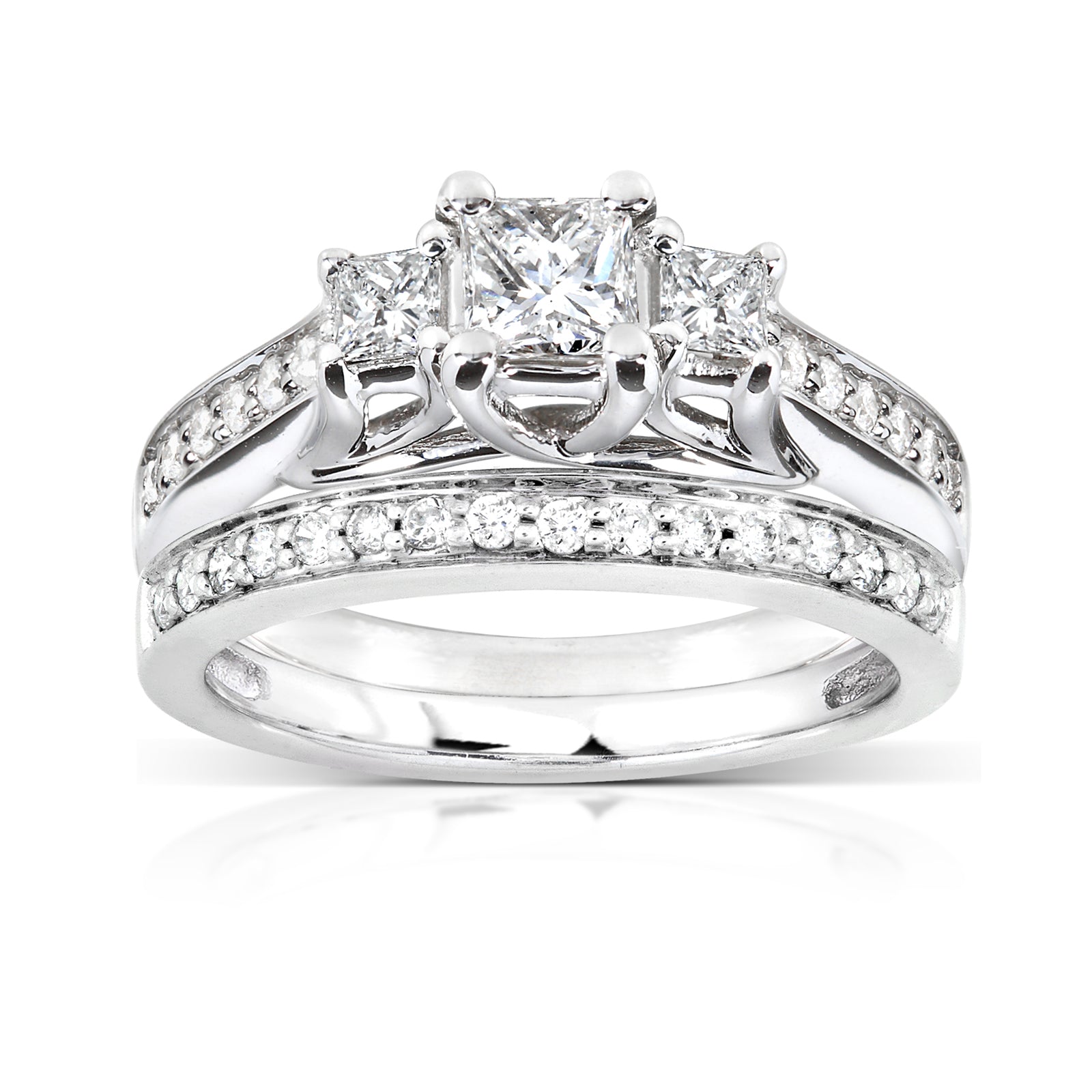 0.78 Carat Natural Diamond Trellis 3-Stone Bridal Set