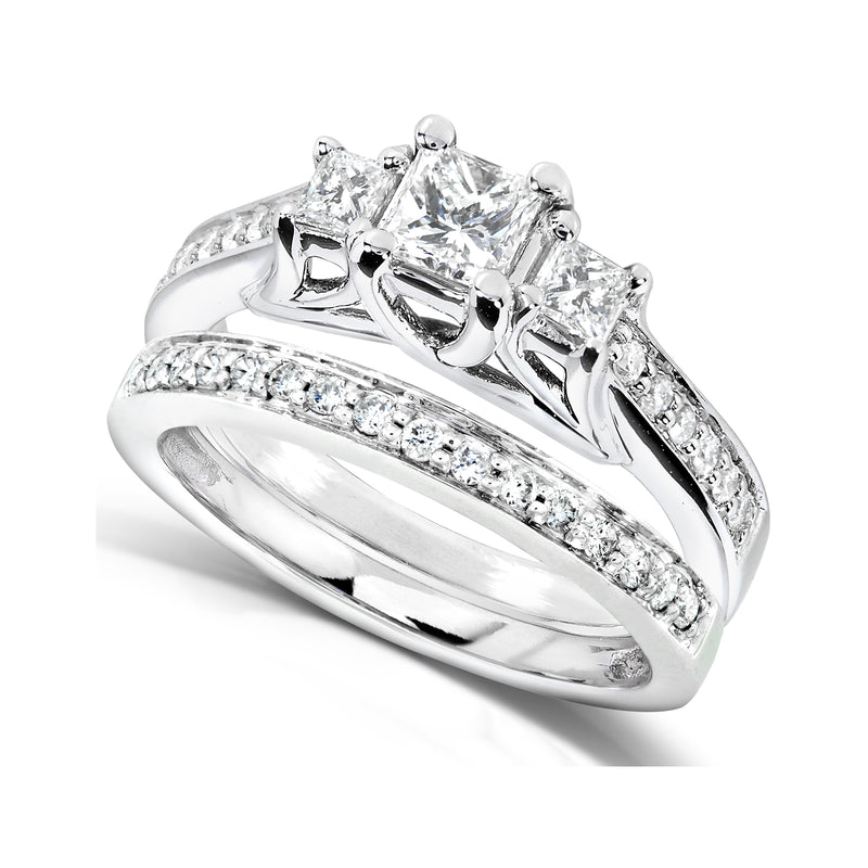 0.78ct 3-Stone Trellis Bridal Set