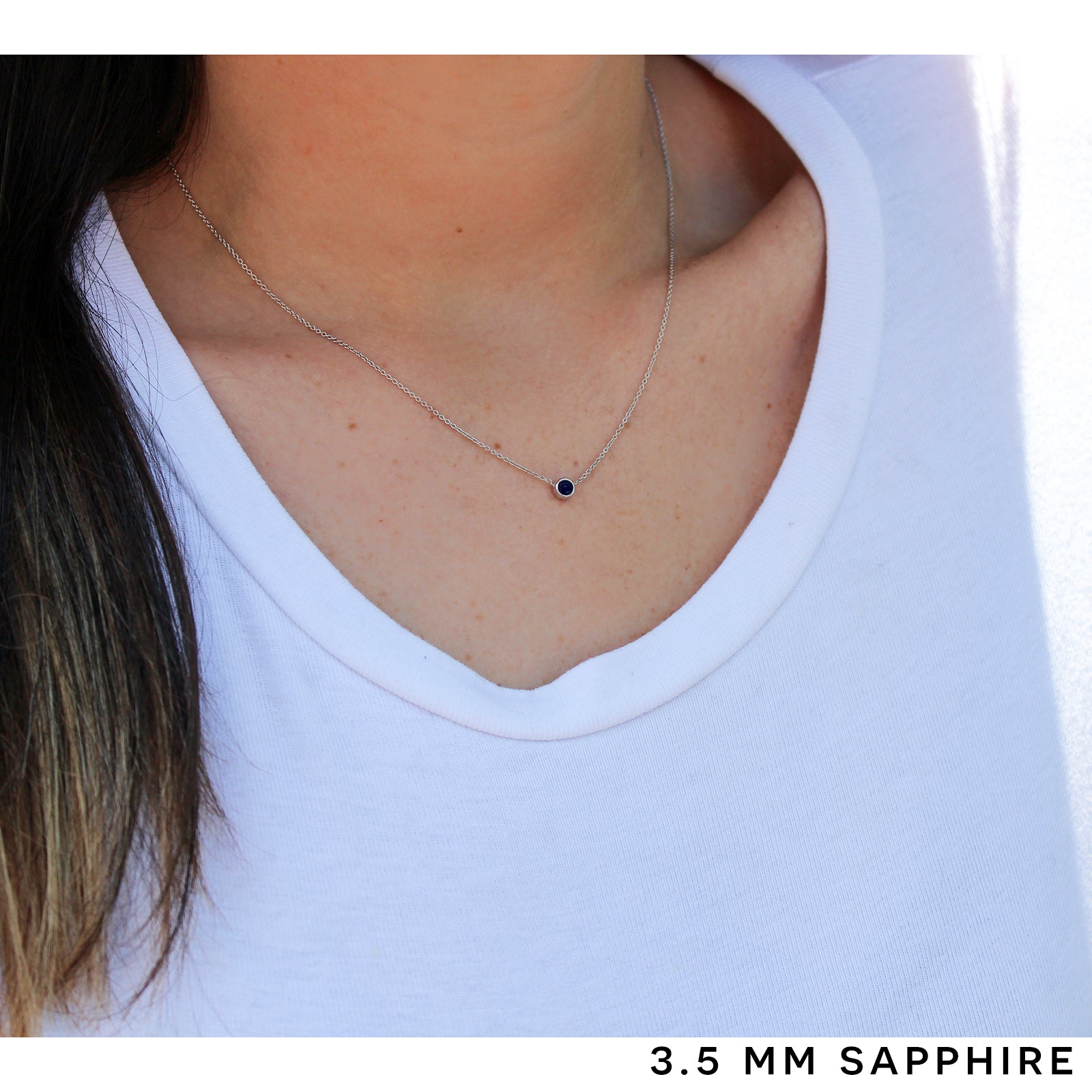 Deep Blue Sapphire Solitaire Bezel Necklace - 3.5 mm (approximately 0.25 carats gemstone weight)
