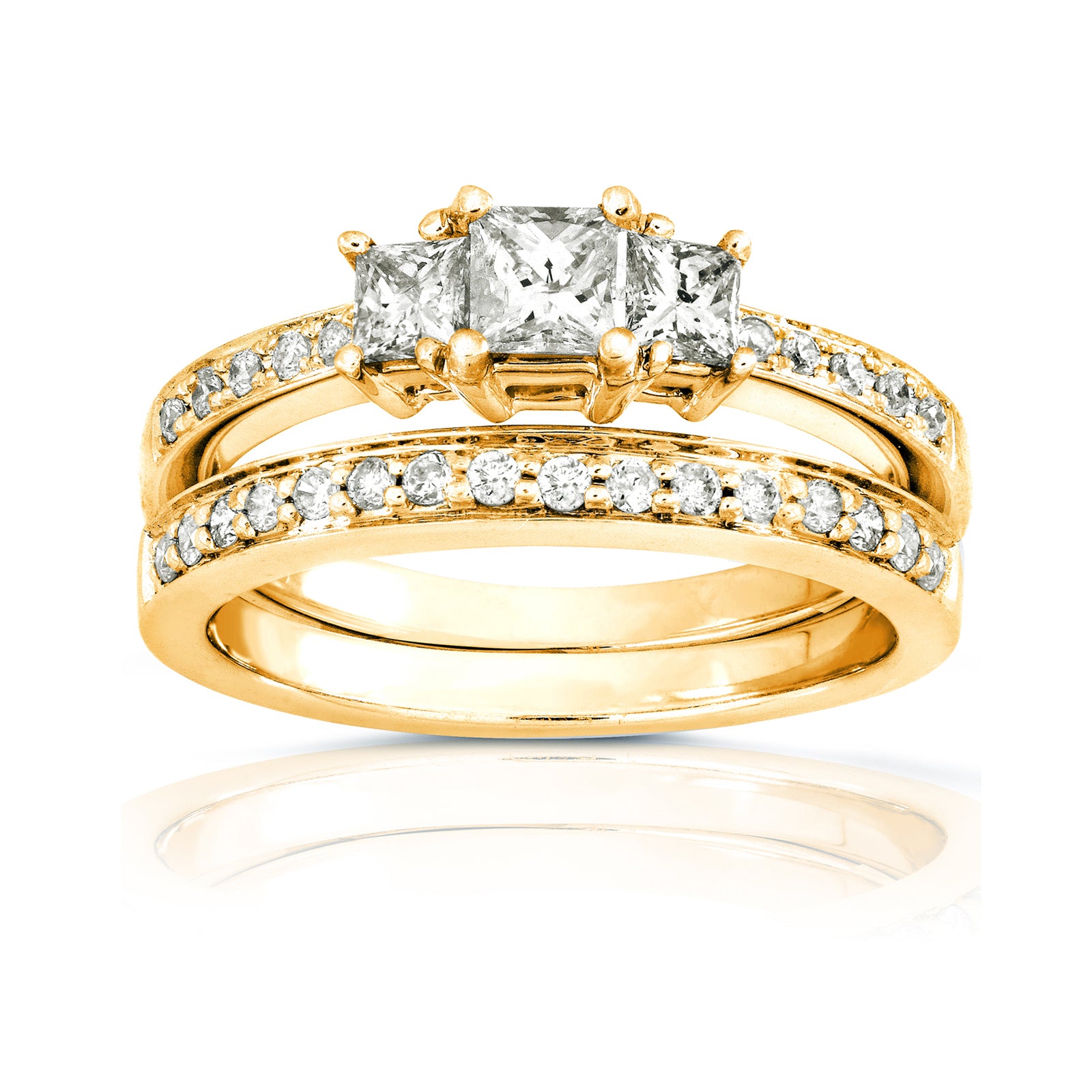 0.7 Carat Natural Diamond Princess Pavé 3-Stone Bridal Set