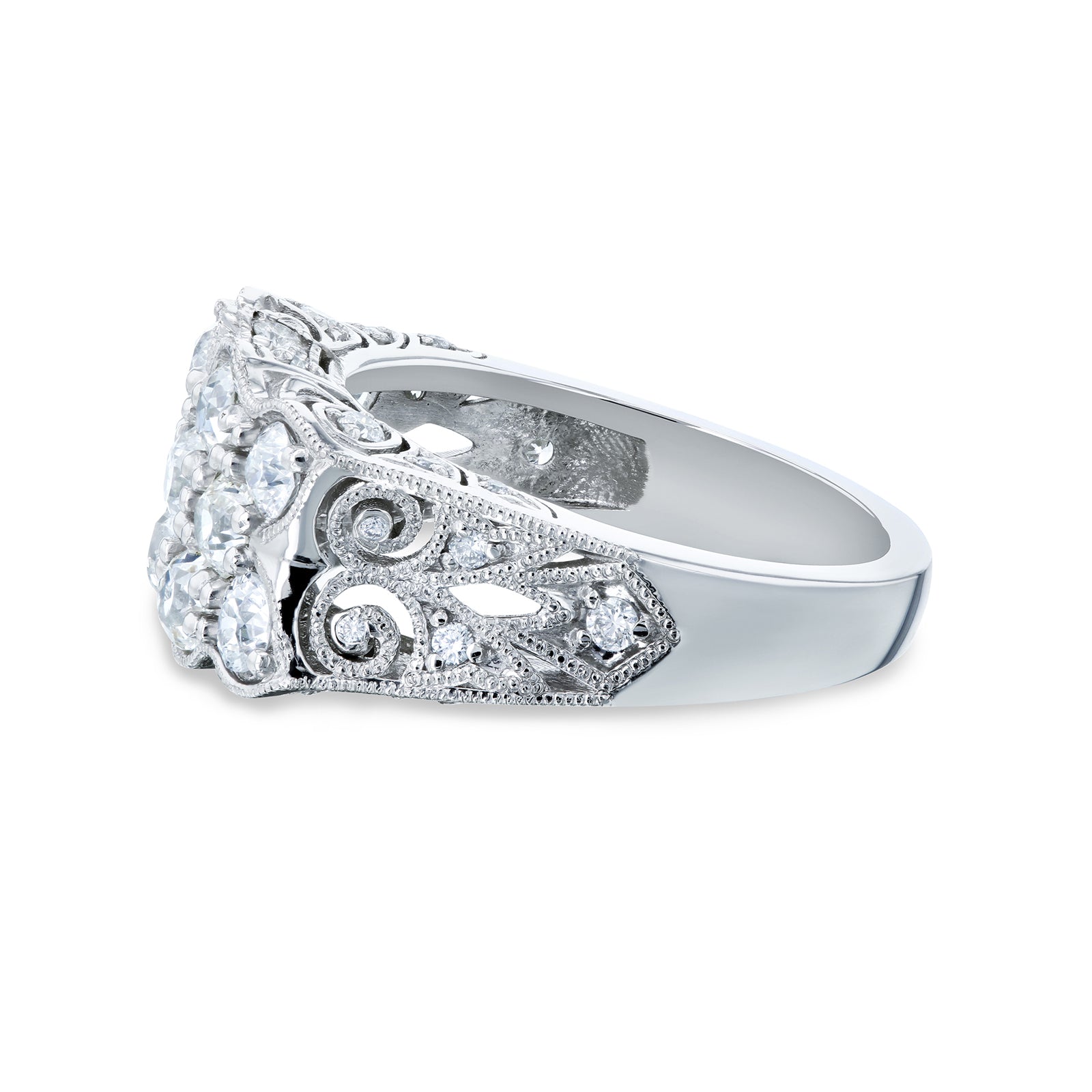 side angle of 1.84 Carat Natural Diamond Old Mine Cut Hourglass Ring