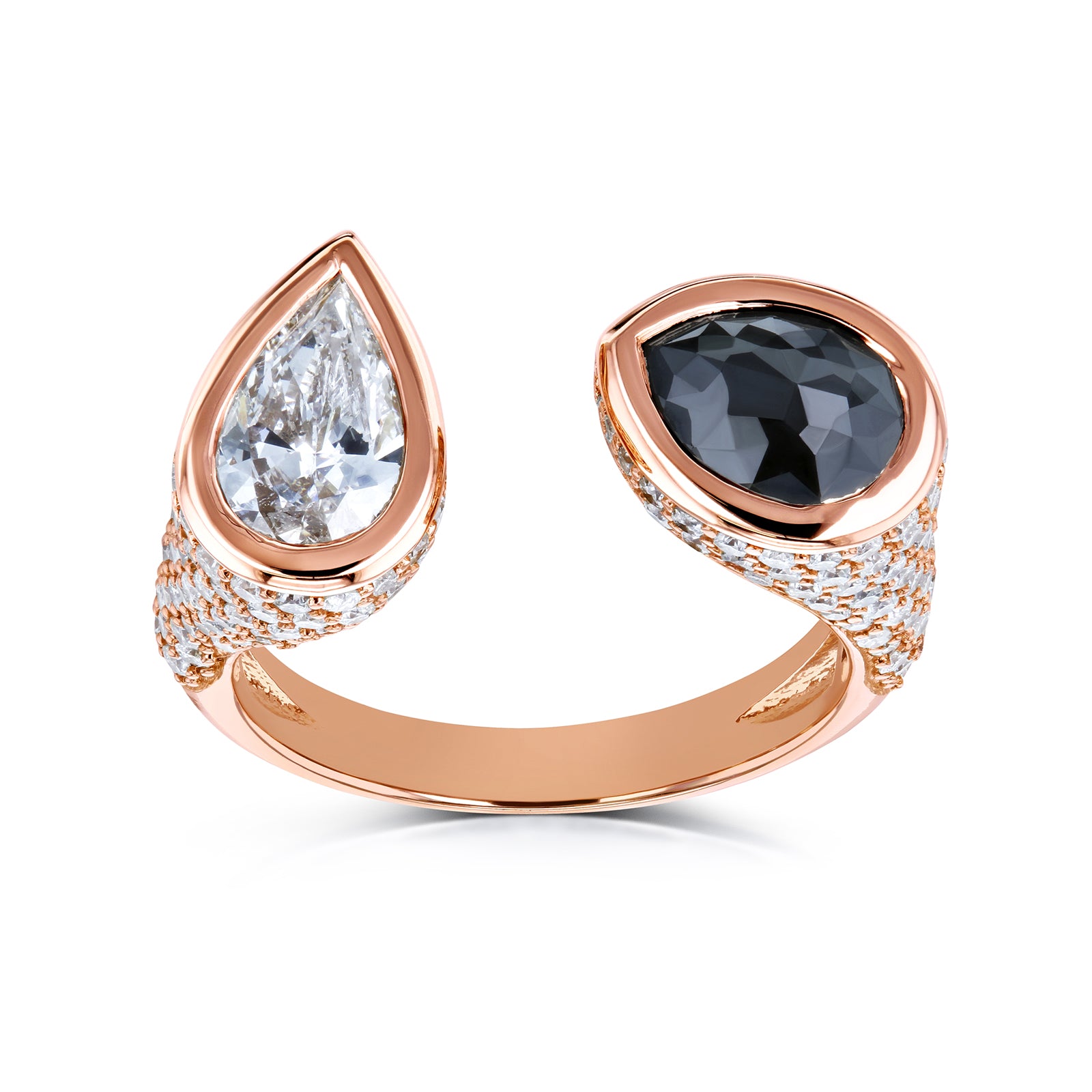 3.84 Carat Black & White Natural Diamond Cuff Ring