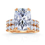 Elongated Cushion Moissanite and Lab Grown Diamond Bridal Rings in Rose Gold