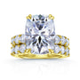 Elongated Cushion Moissanite and Lab Grown Diamond Bridal Rings in Yellow Gold