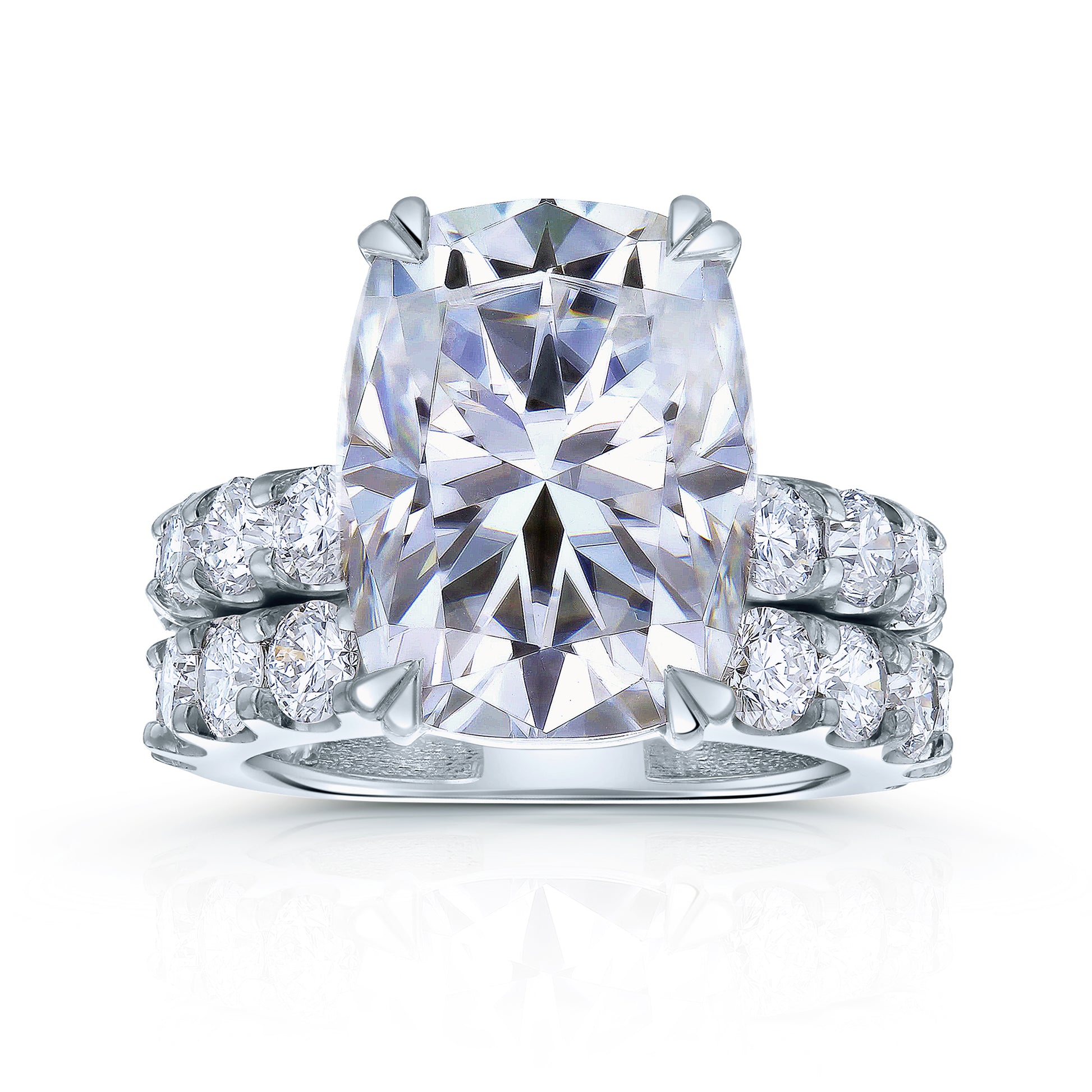 Elongated Cushion Moissanite and Lab Grown Diamond Bridal Rings