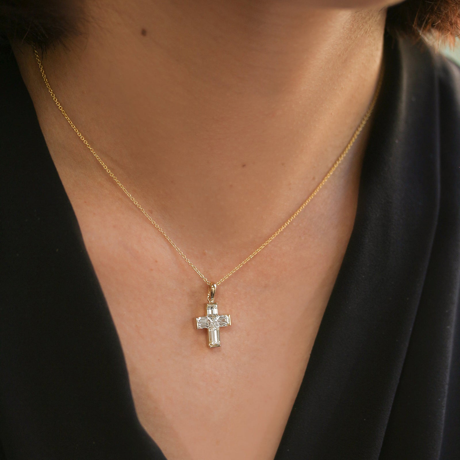 Natural Diamond Baguette Faith Necklace