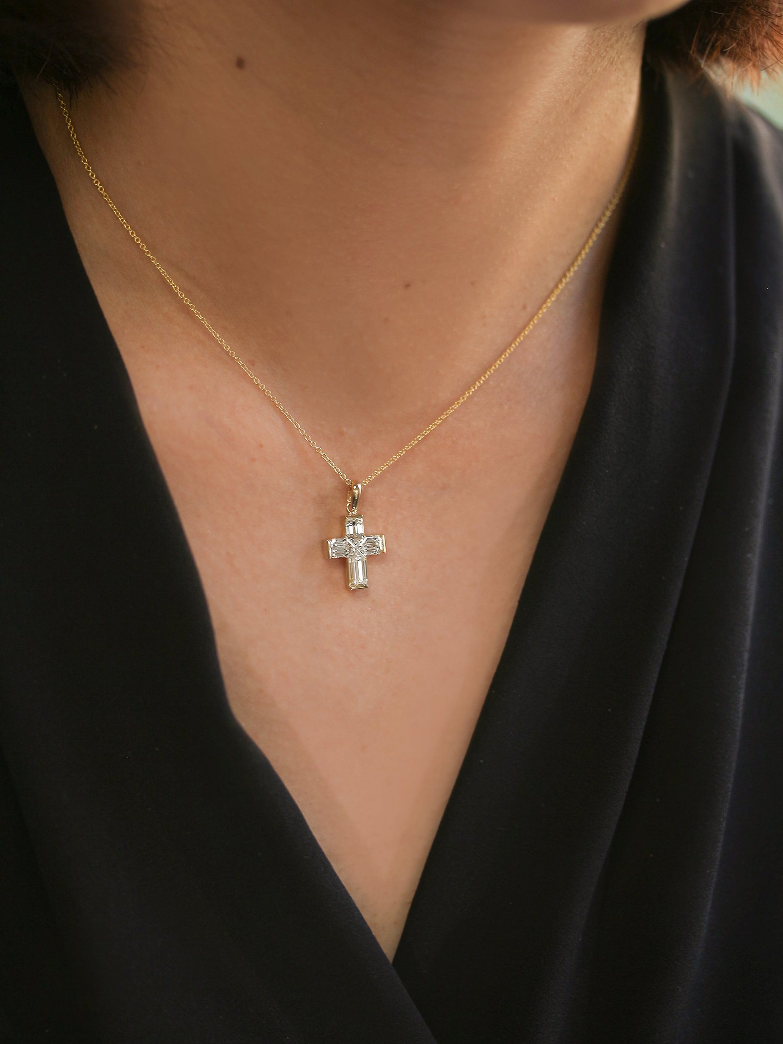 Natural Diamond Baguette Faith Necklace