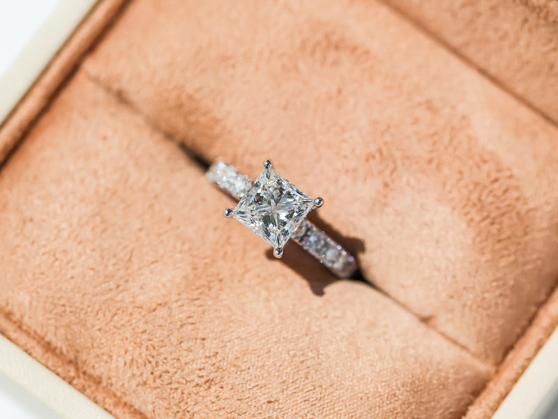 Floating Princess Diamond Hidden Halo Flame Prongs Ring