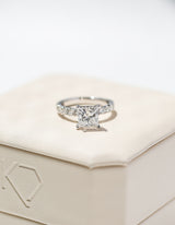 Flytande prinsessdiamant dolda halo-flamma ring